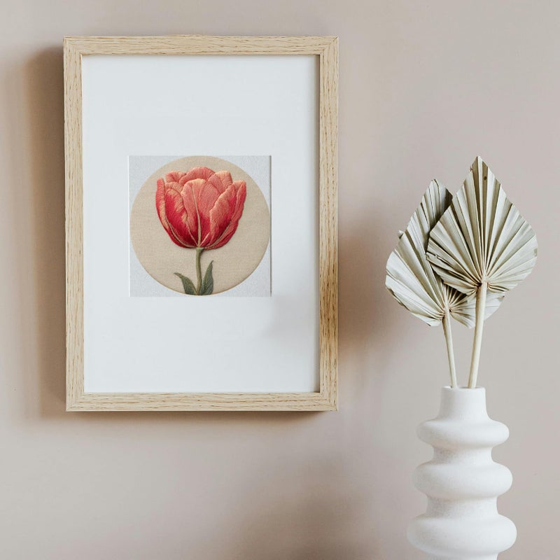 FONNUY Embroidery Kit for Beginners, Tulips Flowers Pre-Stamped Pattern Kits for Adults with Hoop, Easy to Follow Color Thread Needlework, 8'' Hoop (Red) - Image 3