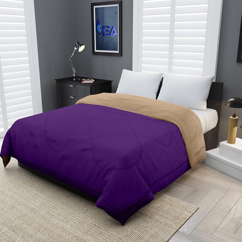 KEA KEA Microfibre Reversible Single Bed ComforterDuvet for All Weather Purple Taupe 250GSMComforter Single  - Image 1
