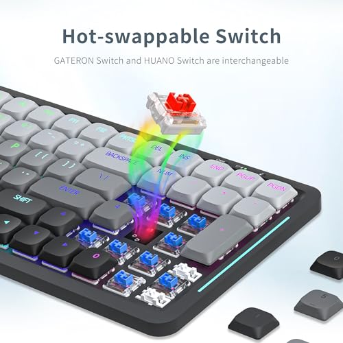 Newmen SK01 Low Profile Mechanical Keyboard,100 Keys Compact Layout Hot-swappable RGB Backlit Gaming Keyboard,Bluetooth/2.4G/USB Wireless Mechanical Keyboards Metal panels for Window Laptop Red Switch - Image 4