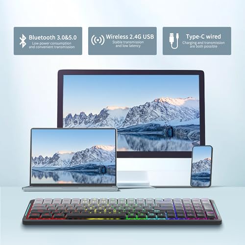 Newmen SK01 Low Profile Mechanical Keyboard,100 Keys Compact Layout Hot-swappable RGB Backlit Gaming Keyboard,Bluetooth/2.4G/USB Wireless Mechanical Keyboards Metal panels for Window Laptop Red Switch - Image 5