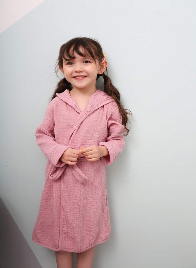 روب استحمام للأطفال الصغار من قماش الموسلين من تادو، غطاء للأطفال، روب قطني عضوي ناعم ومسامي للأطفال، منشفة بغطاء رأس للأولاد والبنات، مقاس 2-4 سنوات، روب وردي - Image 4