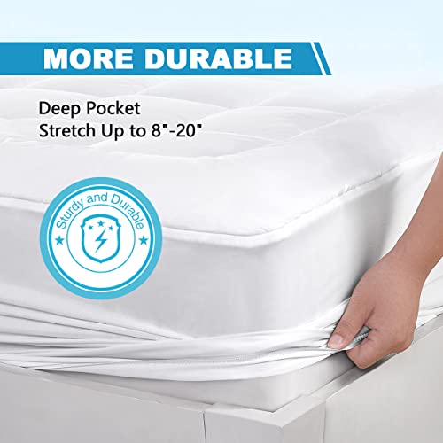 oaskys Full Mattress Pad Cover Pillow Top with Stretches to 18” Deep Pocket Fits Up to 8”-21” Cooling White Bed Topper (Down Alternative, Full Size) - Image 5