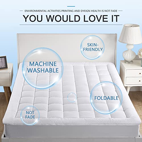oaskys Full Mattress Pad Cover Pillow Top with Stretches to 18” Deep Pocket Fits Up to 8”-21” Cooling White Bed Topper (Down Alternative, Full Size) - Image 3