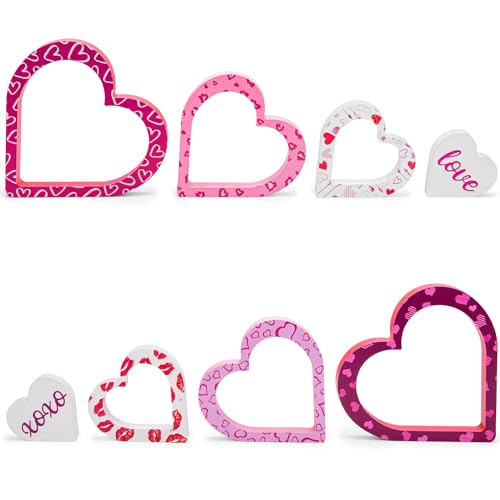 BHLUUIYER Wooden Valentines Day Decor - 4 PCS Double-Sided Cute Wood Heart Signs for Valentines Decorations - Valentines Day Decorations for The Home, Table, Tiered Tray, Mantel, Office, Bedroom - Image 1