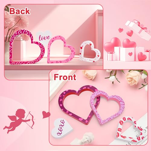 BHLUUIYER Wooden Valentines Day Decor - 4 PCS Double-Sided Cute Wood Heart Signs for Valentines Decorations - Valentines Day Decorations for The Home, Table, Tiered Tray, Mantel, Office, Bedroom - Image 4