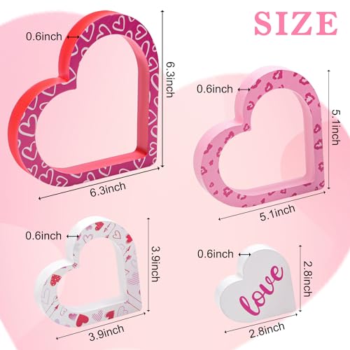BHLUUIYER Wooden Valentines Day Decor - 4 PCS Double-Sided Cute Wood Heart Signs for Valentines Decorations - Valentines Day Decorations for The Home, Table, Tiered Tray, Mantel, Office, Bedroom - Image 3