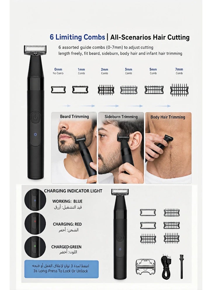 Hair Trimmer For Men, Beard Shaver with Dual Side Blade, Electric Hair Clipper with 6 Size Guide Combs for Facial Body Hair and Beard Styling, Low noise, IPX7 Waterproofing - Image 3