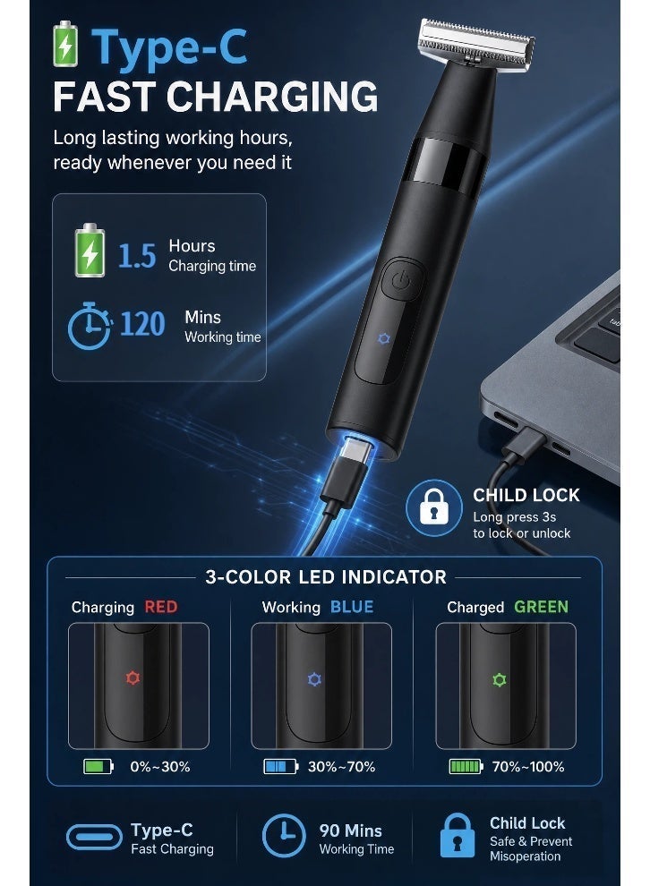 Hair Trimmer For Men, Beard Shaver with Dual Side Blade, Electric Hair Clipper with 6 Size Guide Combs for Facial Body Hair and Beard Styling, Low noise, IPX7 Waterproofing - Image 5