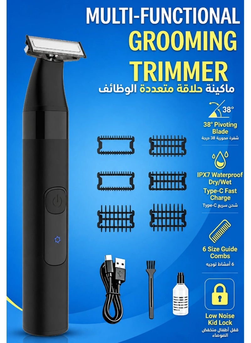 Hair Trimmer For Men, Beard Shaver with Dual Side Blade, Electric Hair Clipper with 6 Size Guide Combs for Facial Body Hair and Beard Styling, Low noise, IPX7 Waterproofing - Image 1