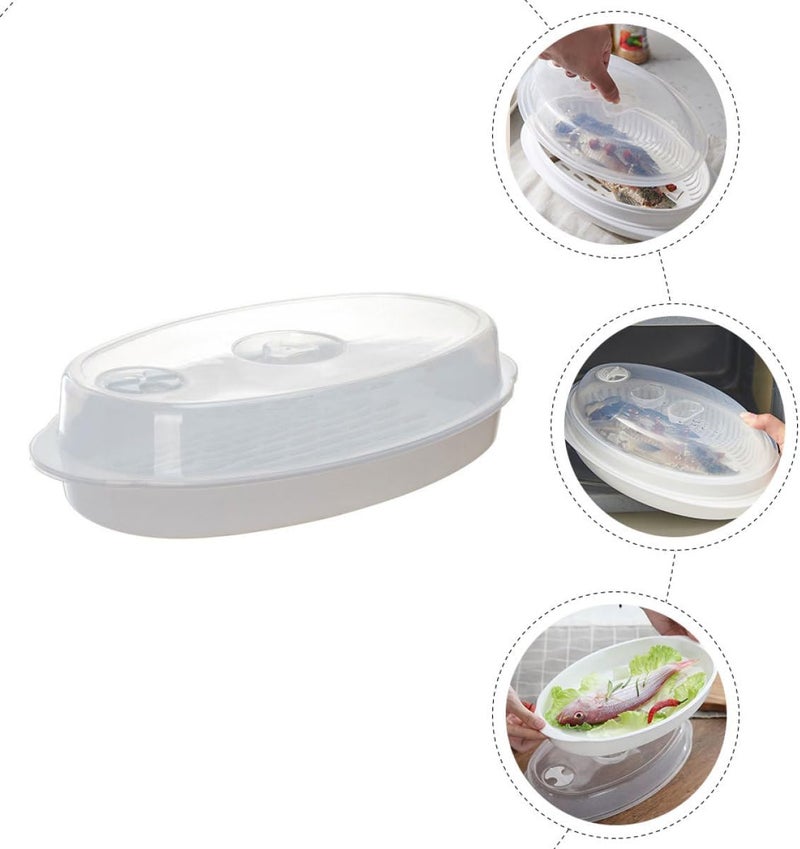Microwave Fish Steamer Plate with Lid, Versatile Vegetable and Fish Steaming Dish, Fast Heat-conductive Covered Food Steamer for Healthy Kitchen Cooking - Image 3