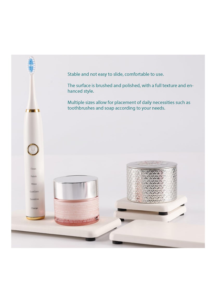 Excefore صينية دياتوميت ماصة للماء، مجموعة من 4 صواني حوض الحمام، صينية مطبخ من تراب الدياتوميت، حامل صابون يدوي، حجر ماص للماء يستخدم للنباتات ومستحضرات التجميل في المنزل العصري، أبيض - Image 2