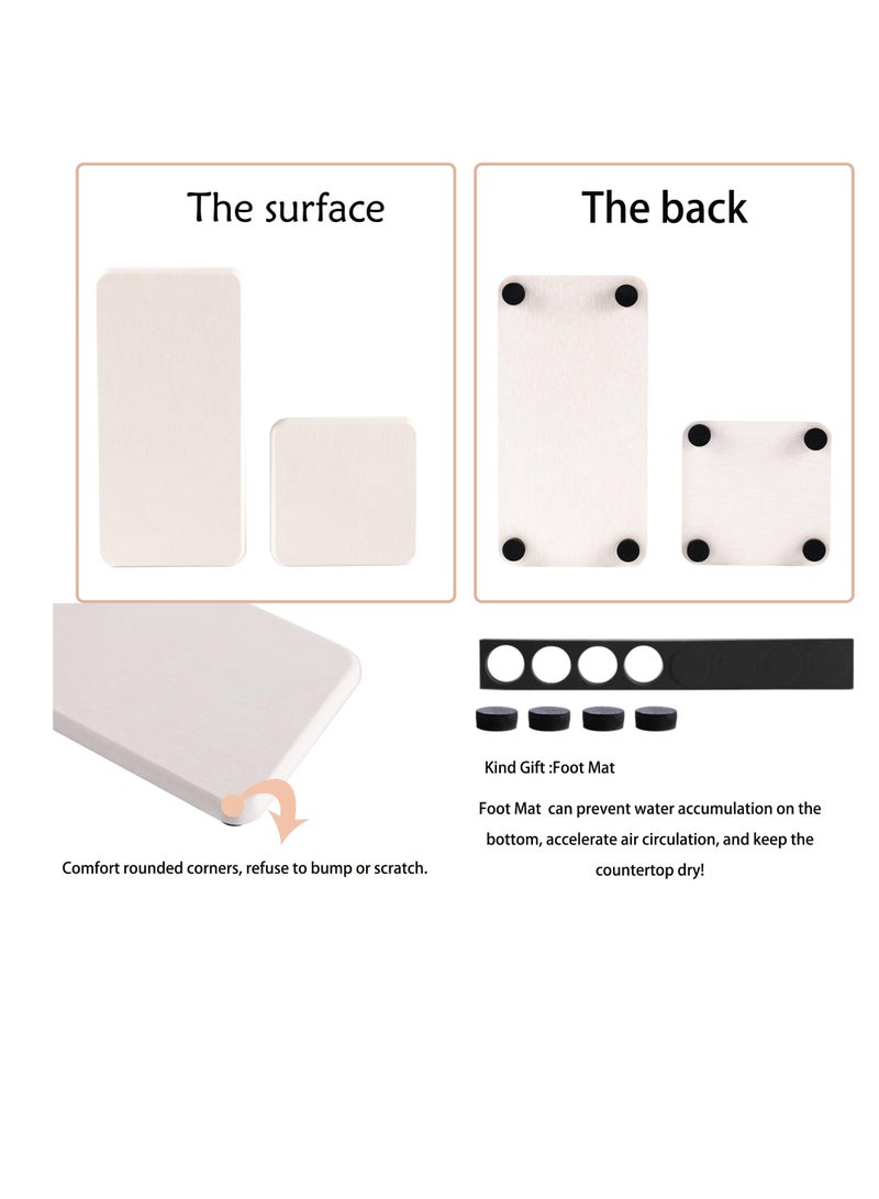 Excefore صينية دياتوميت ماصة للماء، مجموعة من 4 صواني حوض الحمام، صينية مطبخ من تراب الدياتوميت، حامل صابون يدوي، حجر ماص للماء يستخدم للنباتات ومستحضرات التجميل في المنزل العصري، أبيض - Image 3