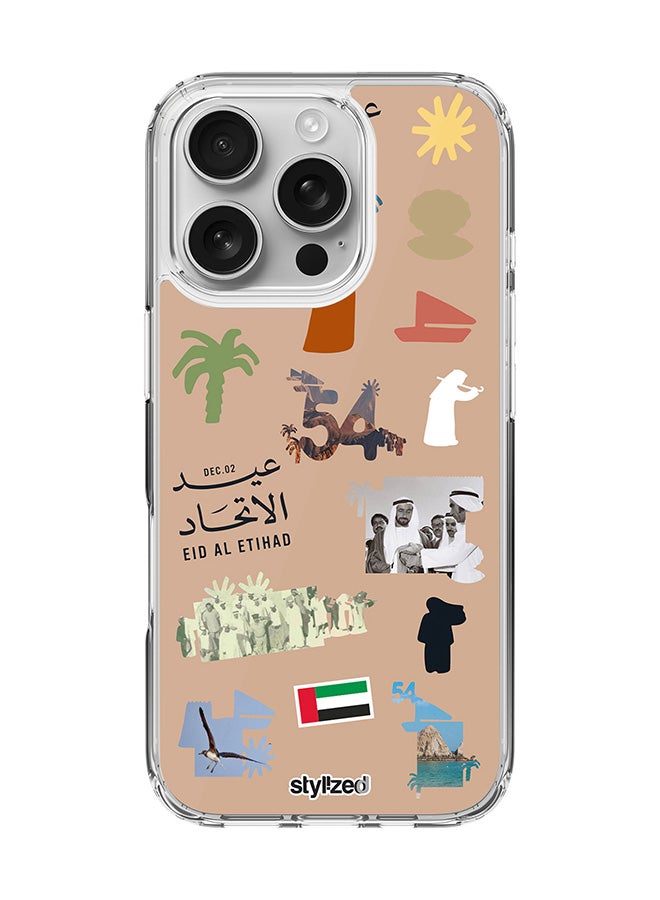 Stylizedd for iPhone 16 Pro Case [Compatible with MagSafe] Slim Magnetic cover Clear Phone Case - Eid Al Etihad 54th UAE National Day, Brown - Image 1