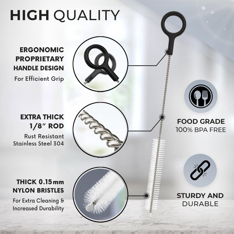 Buenalife Heavy Duty Cleaning Brushes Set of 4 - Extra Long Straw Cleaners for Metal and Plastic Reusable Drinking Straws, to Clean Small Spaces, Sippy Cups, Water Bottles - Sturdy Hard Brush Bristles - Image 3