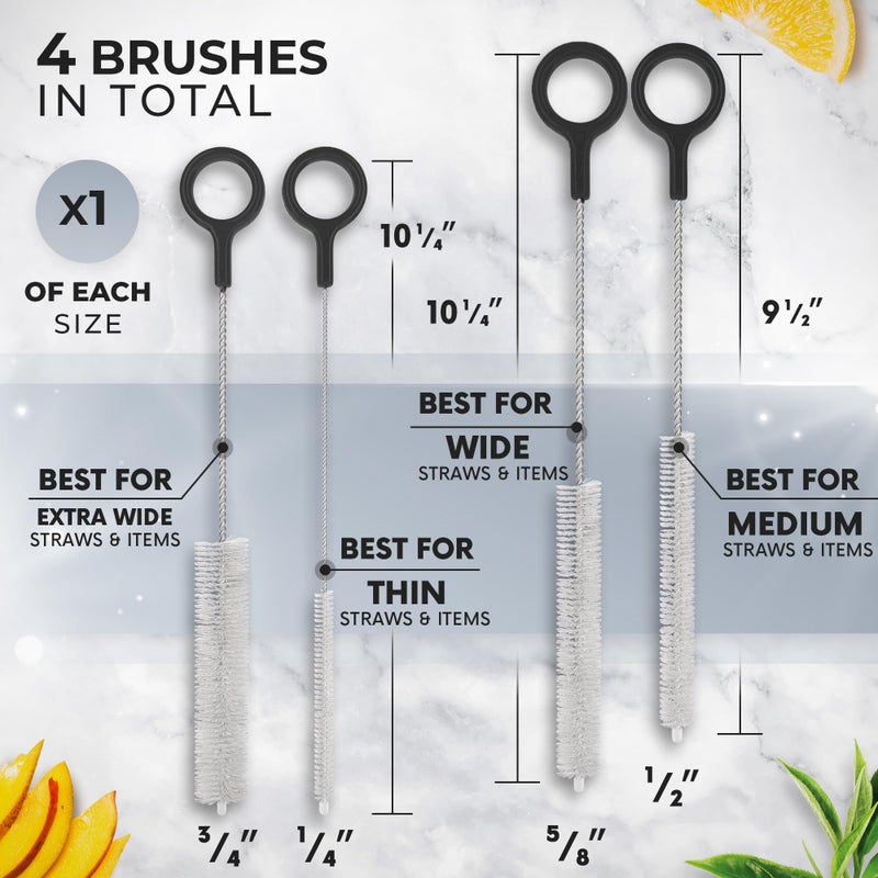 Buenalife Heavy Duty Cleaning Brushes Set of 4 - Extra Long Straw Cleaners for Metal and Plastic Reusable Drinking Straws, to Clean Small Spaces, Sippy Cups, Water Bottles - Sturdy Hard Brush Bristles - Image 2