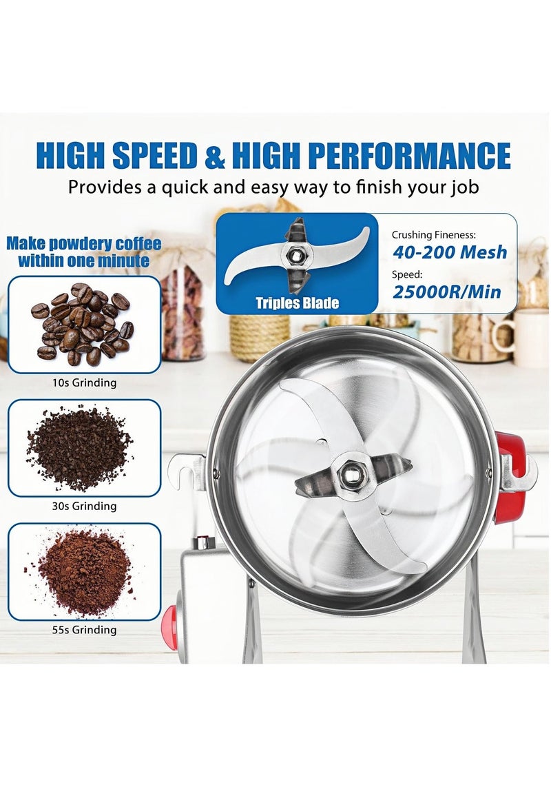 ET-LIFE Electric Grain Mill Grinder, 800g Stainless Steel Herb Mill, 1400W High Speed Commercial Grinder Machine, Superfine Mill Speedy Grinding for Dry Grains Cereals Coffee Corn Pepper - Image 5