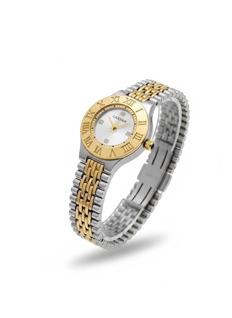 Cartier Women’s Two-Tone Stainless Steel Watch with White Dial and Roman Numeral Bezel