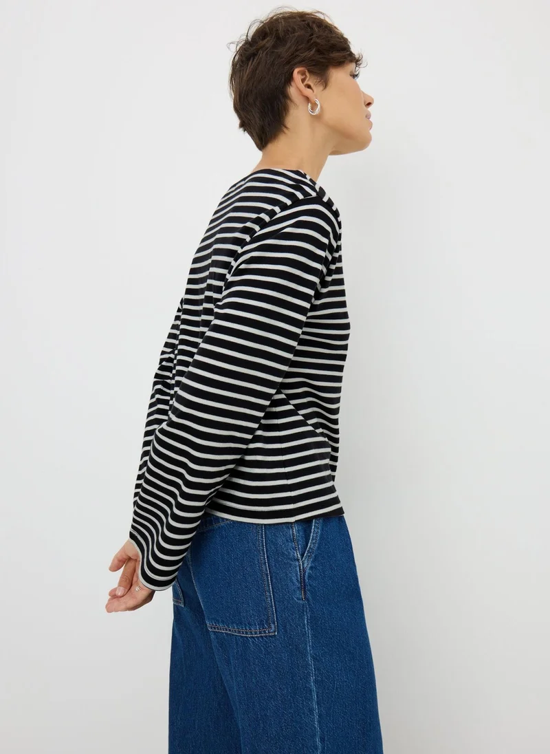 Matalan Black Stripe Boat Neck Long Sleeve Top