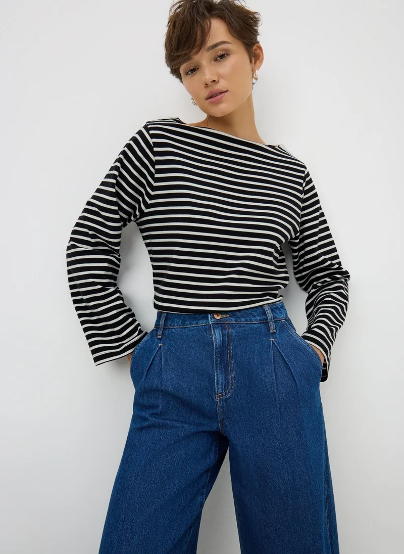 Matalan Black Stripe Boat Neck Long Sleeve Top