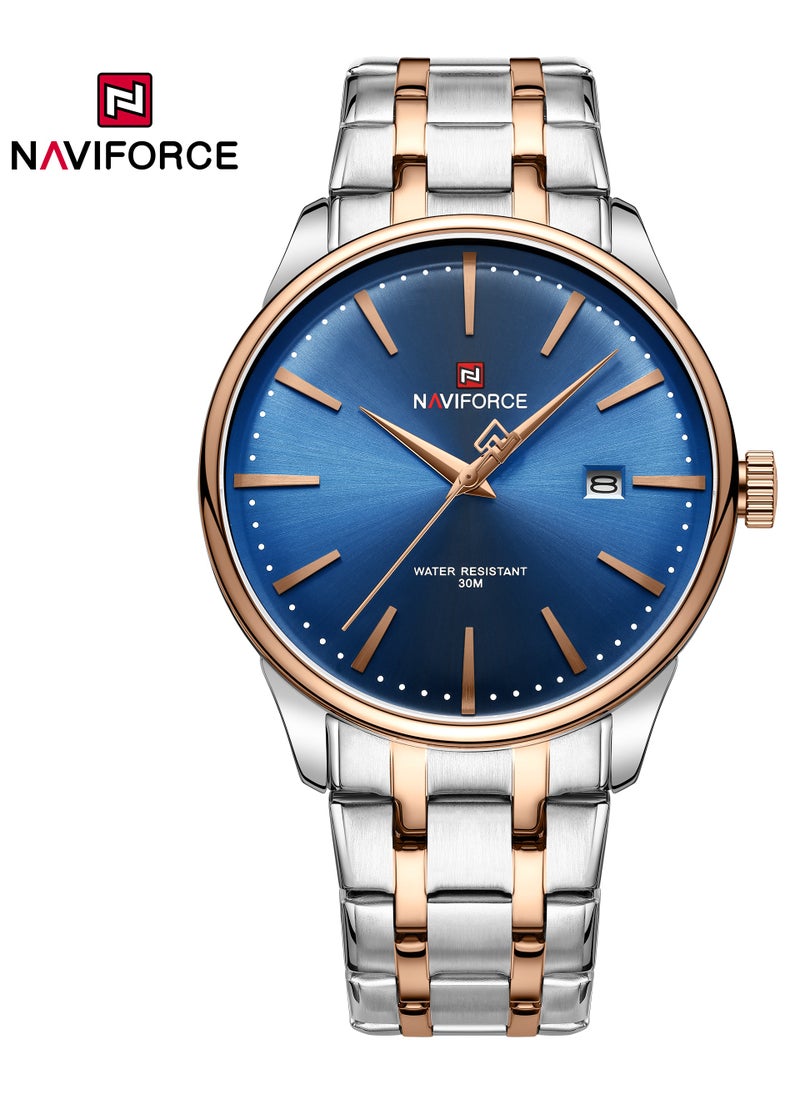 NAVIFORCE Elegant Silver Stainless Steel Analog Wrist Watch for Men with Date Display Water Resistant Classic Design Quartz Movement Stylish Business and Casual Timepiece Durable Bracelet Comfortable Wear  - Image 1