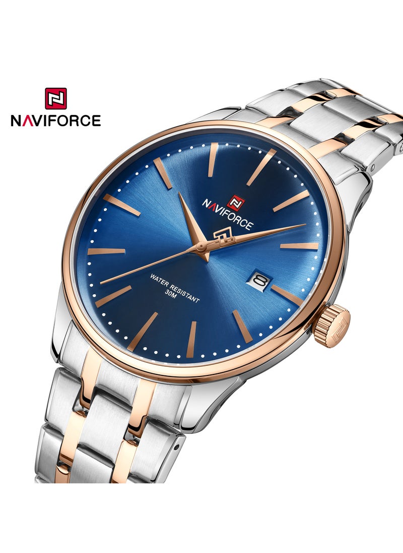NAVIFORCE Elegant Silver Stainless Steel Analog Wrist Watch for Men with Date Display Water Resistant Classic Design Quartz Movement Stylish Business and Casual Timepiece Durable Bracelet Comfortable Wear  - Image 2
