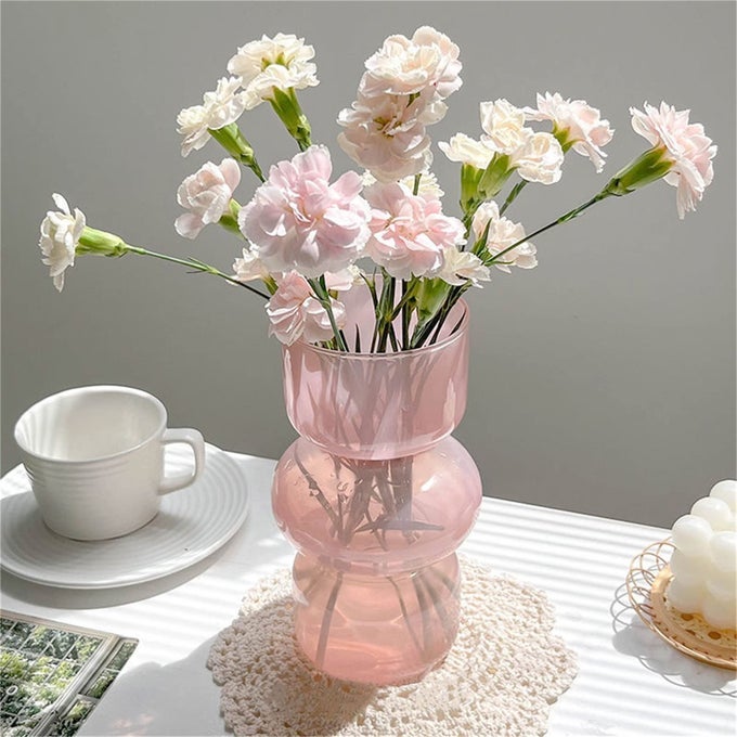 GLASS HYDROPONIC FLOWER VASE 7 INCHES COLORED GLASSBUBBLE VASES FOR FLOWERS THREELAYER GLASS FUNKY VASE FOR HOMEOFFICEWEDDINGSPARTY TABLE FLOWER DECOR PINK
