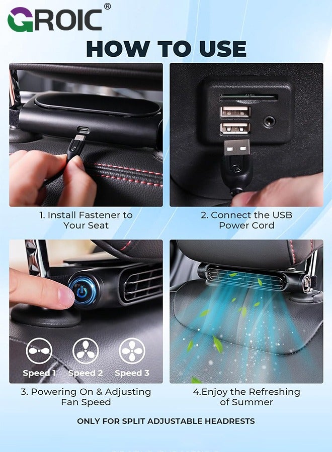 GROIC Car Fan, Car Seat Fans Blow Cold Air Backseat Car Fans Portable Car Fans for Back Seat for Kids for Cars, 3 Wind Speed Adjustable Strong Wind Electric Auto Fans Car Seat Clip Fan for SUV, RV, Vehicles - Image 4