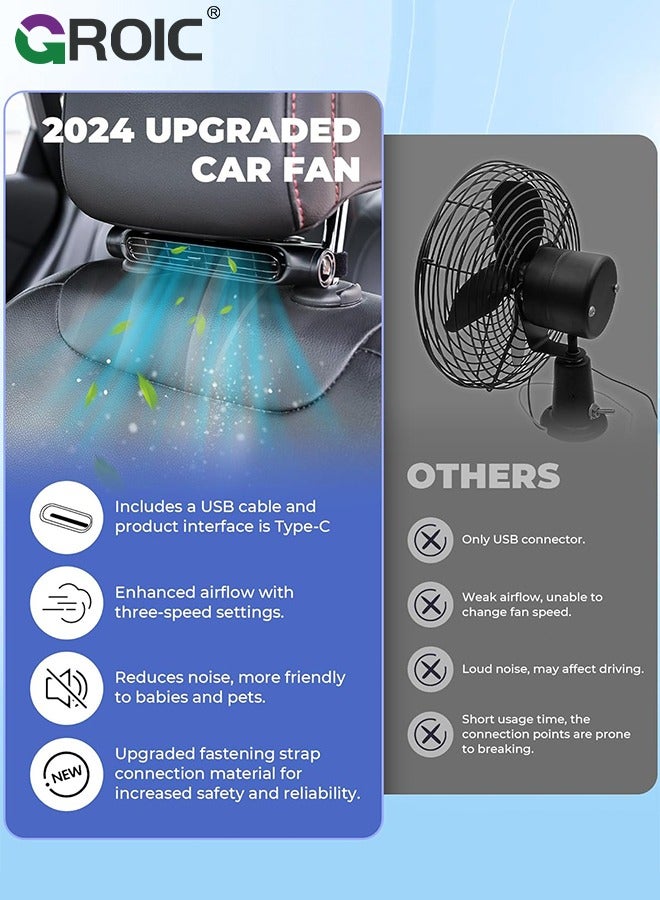 GROIC Car Fan, Car Seat Fans Blow Cold Air Backseat Car Fans Portable Car Fans for Back Seat for Kids for Cars, 3 Wind Speed Adjustable Strong Wind Electric Auto Fans Car Seat Clip Fan for SUV, RV, Vehicles - Image 5