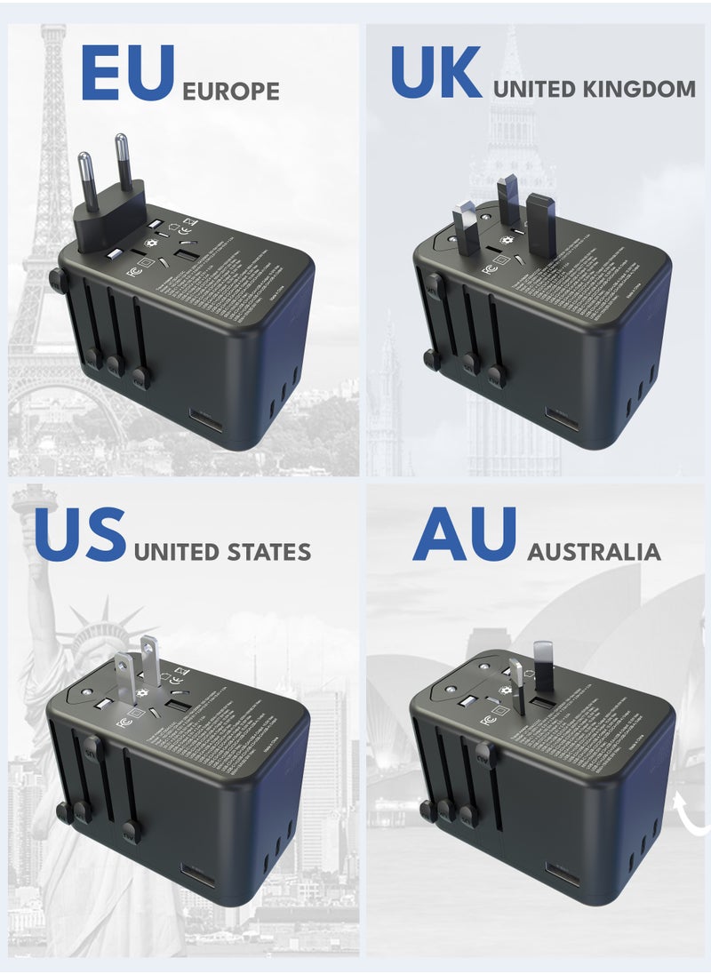 VOLTMA - Universal Travel Adapter PD 100W, Fast Charging International Charger Adapter with 4 USB C & 1 USB A Ports, Auto-Resetting Fuse, Surge Protect With 2500W AC Socket compatible with PD3.0/2.0, QC3.0, PPS, Apple, Macbook - Image 1