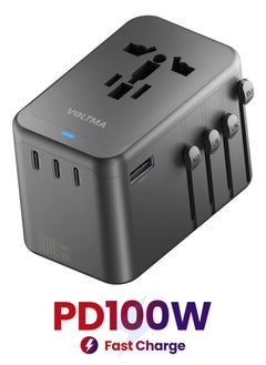 Universal Travel Adapter PD 100W, Fast Charging International Charger Adapter with 4 USB C & 1 USB A Ports, Auto-Resetting Fuse, Surge Protect With 2500W AC Socket compatible with PD3.0/2.0, QC3.0, PPS, Apple, Macbook