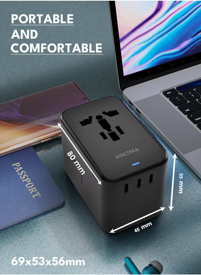 VOLTMA - Universal Travel Adapter PD 100W, Fast Charging International Charger Adapter with 4 USB C & 1 USB A Ports, Auto-Resetting Fuse, Surge Protect With 2500W AC Socket compatible with PD3.0/2.0, QC3.0, PPS, Apple, Macbook - Image 1