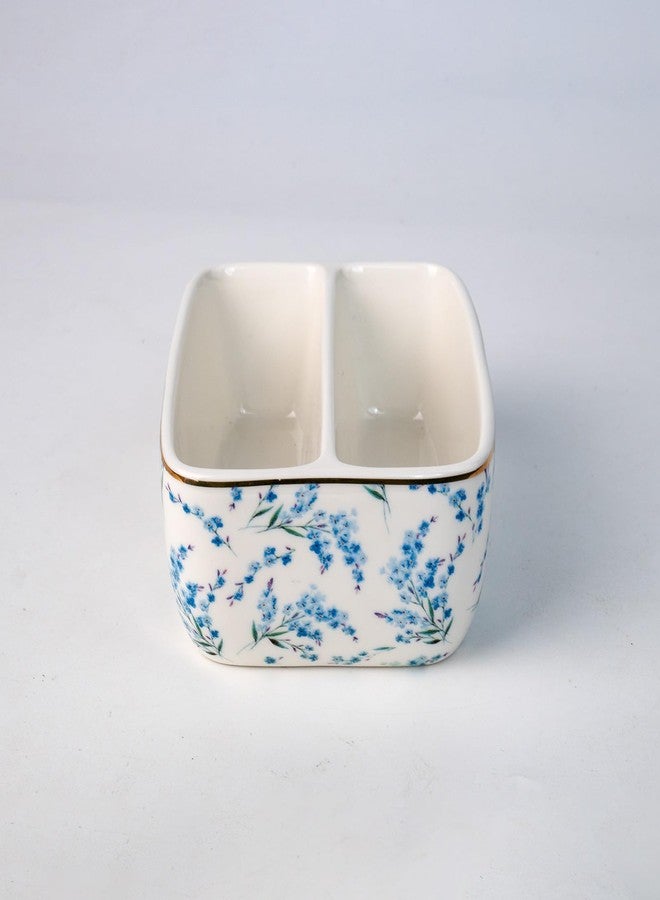 LEAZUL 2 Compartments Ceramic Sponge Holder for Kitchen Sink, Cute Floral Countertop Dish Sponges Holder Soap Sink Organizer Farmhouse Caddy Blue Flowers - Image 2