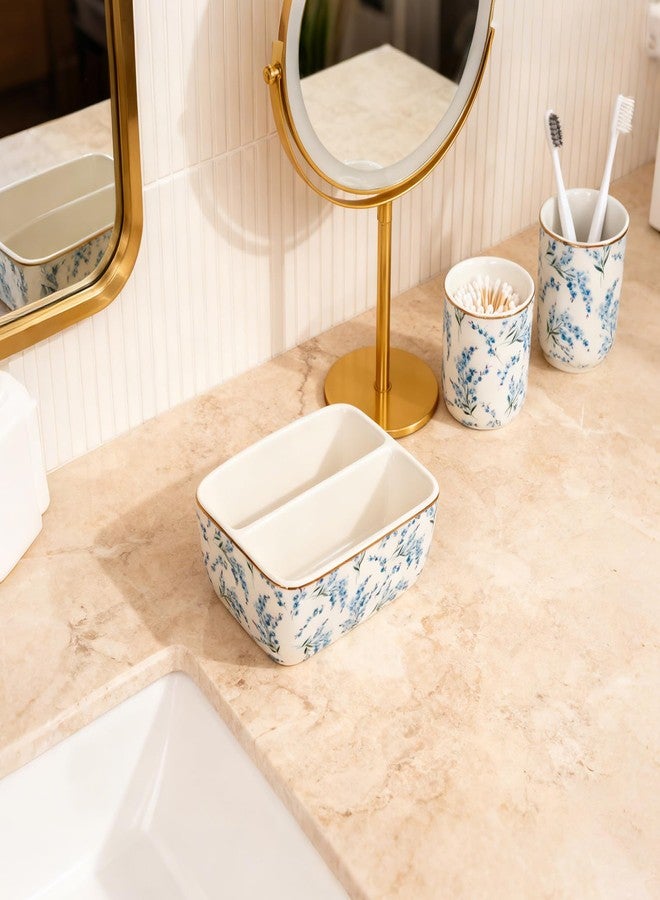 LEAZUL 2 Compartments Ceramic Sponge Holder for Kitchen Sink, Cute Floral Countertop Dish Sponges Holder Soap Sink Organizer Farmhouse Caddy Blue Flowers - Image 3