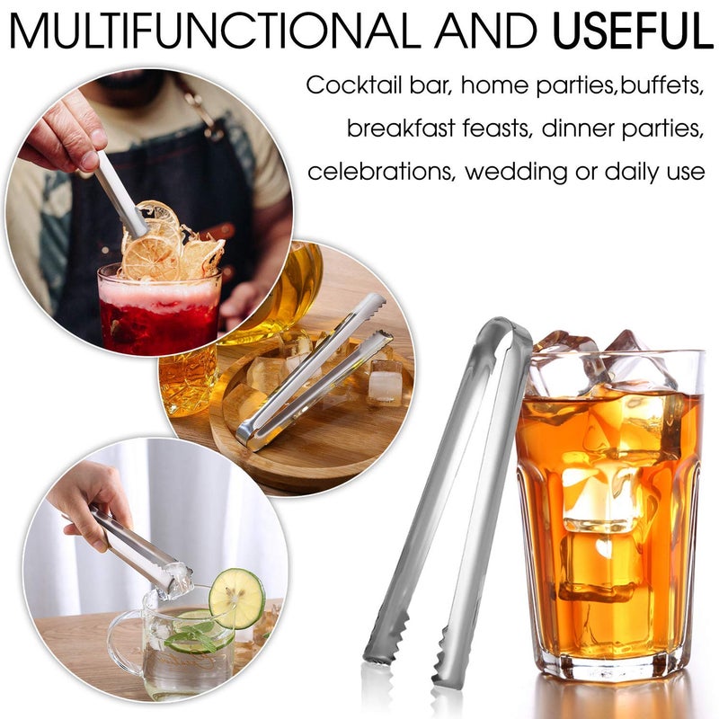 DUGATO Ice tongs, 2pcs Small Tongs 6.3 inch Stainless Steel with Sharp Teeth Make Grabbing Ice Easy, for Ice Bucket Ice Sugar Cubes Coffee Bar Food Serving - Image 5