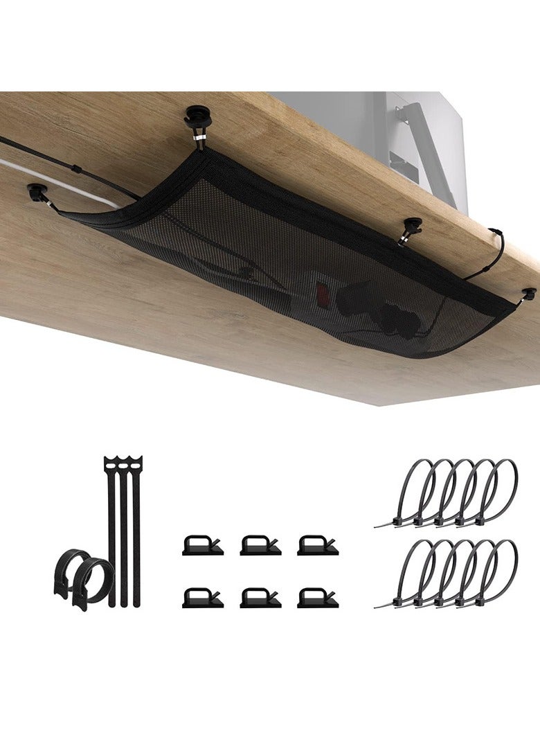 general Flexible desktop cable storage net under the table cable organizer tray hanging cable management device - Image 1