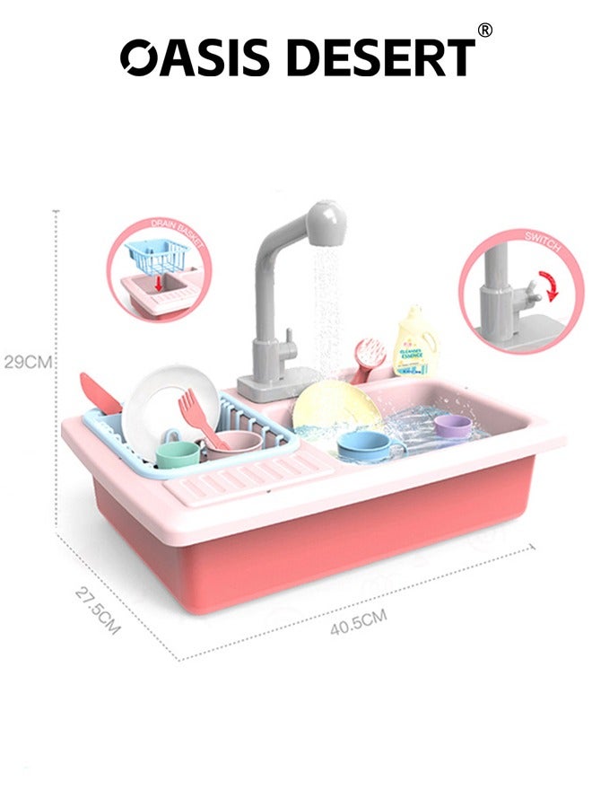 صحراء الواحة ألعاب حوض المطبخ التعليمية المبكرة محاكاة غسالة الصحون دورة المياه الأوتوماتيكية وظيفة تصريف المياه الكهربائية ألعاب غسالة الصحون للأطفال - Image 2