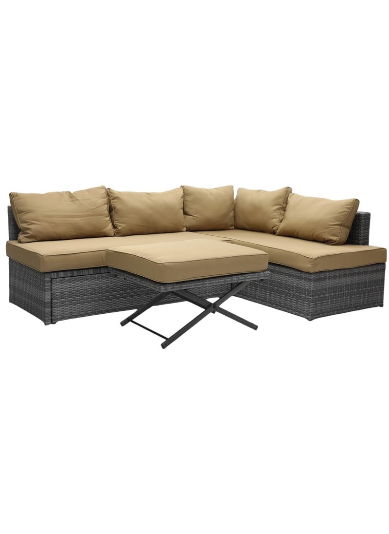 KARNAK - Karnak Garden Lounge Set with Cushions Outdoor Patio Sofa, Balcony Set, Coffee Table, Yard Lounge Bench Poly Rattan Grey & Cushion Golden - Image 1