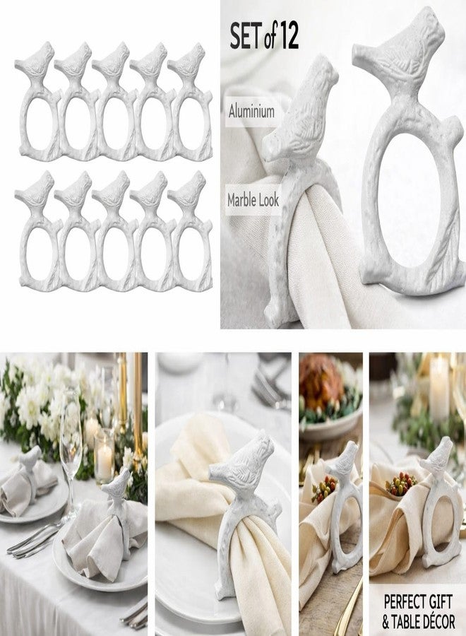 ITOS365 Bird Napkin Rings Set of 12, White Marble Look Aluminum Napkin Ring Holders for Cloth Napkins, Decorative Table Setting Rings for Wedding, Dinner Party, Thanksgiving & Christmas - Image 3