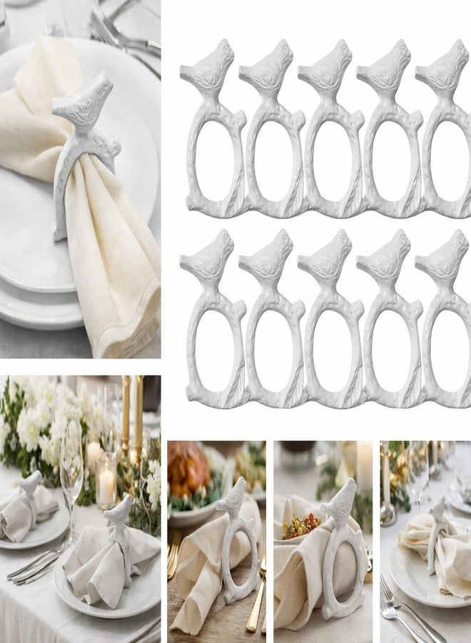 ITOS365 Bird Napkin Rings Set of 12, White Marble Look Aluminum Napkin Ring Holders for Cloth Napkins, Decorative Table Setting Rings for Wedding, Dinner Party, Thanksgiving & Christmas - Image 2