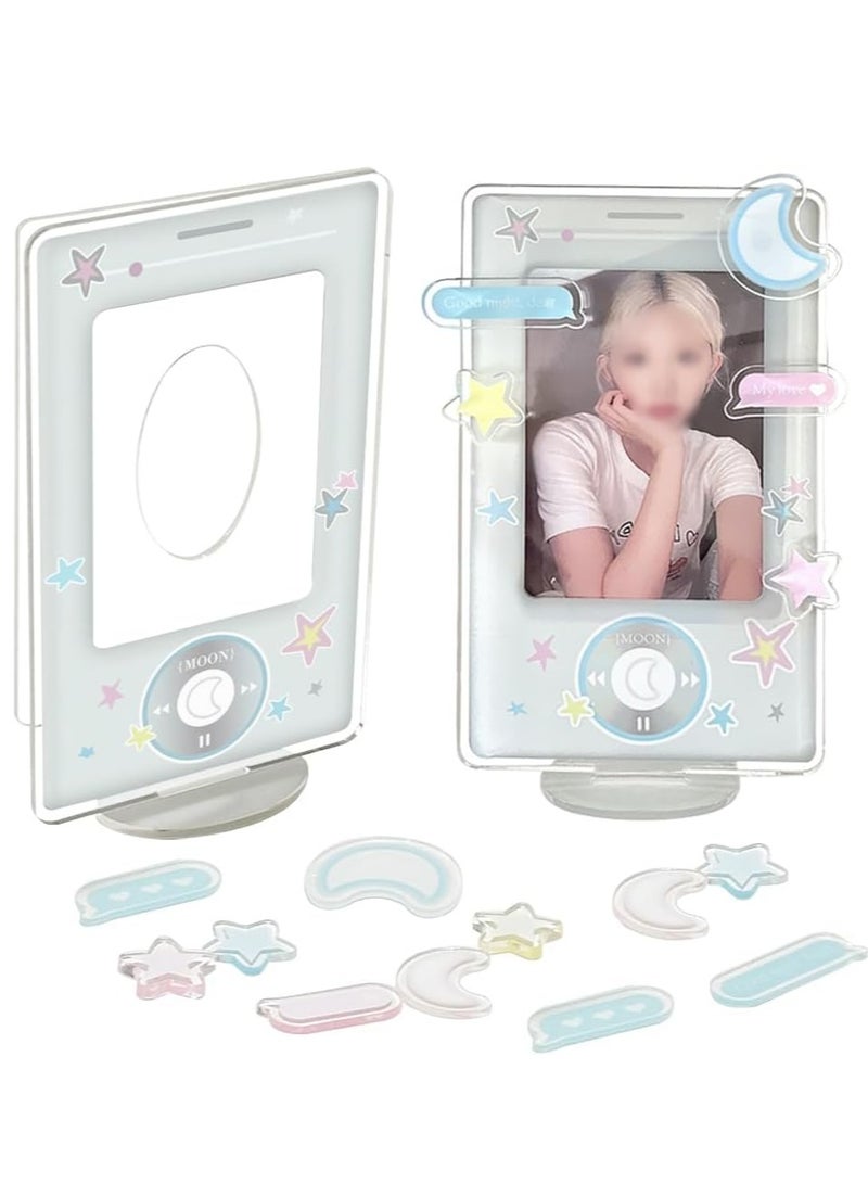 SYOSI Acrylic Kpop Photocard Holder 2 Packs 3 Inch Acrylic Kpop Photocard Holder with Decorative Accessories Kpop Photocard Display Frame Kpop Photocard Stand Kpop Photocard Organizer for Tabletop Decor - Image 1