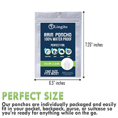 Lingito 5 Clear Emergency Rain Ponchos for Adults, Thicker, 100% Waterproof for Amusement Parks, Hikes, Camping and Concerts - Image 4