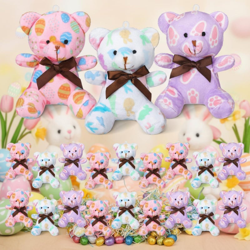 Haull 18 Pcs Easter Mini Plush Bears Bulk 4 Stuffed Animals Pastel Bear Gifts for Kids Print Bunny Stuffed Toys Classroom Exchange Prize Gifts Easter Basket Stuffers for Spring Egg Hunt Party Favors - Image 3