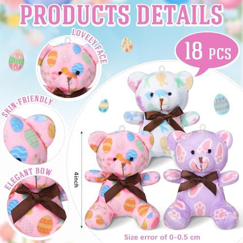 Haull 18 Pcs Easter Mini Plush Bears Bulk 4 Stuffed Animals Pastel Bear Gifts for Kids Print Bunny Stuffed Toys Classroom Exchange Prize Gifts Easter Basket Stuffers for Spring Egg Hunt Party Favors - Image 5