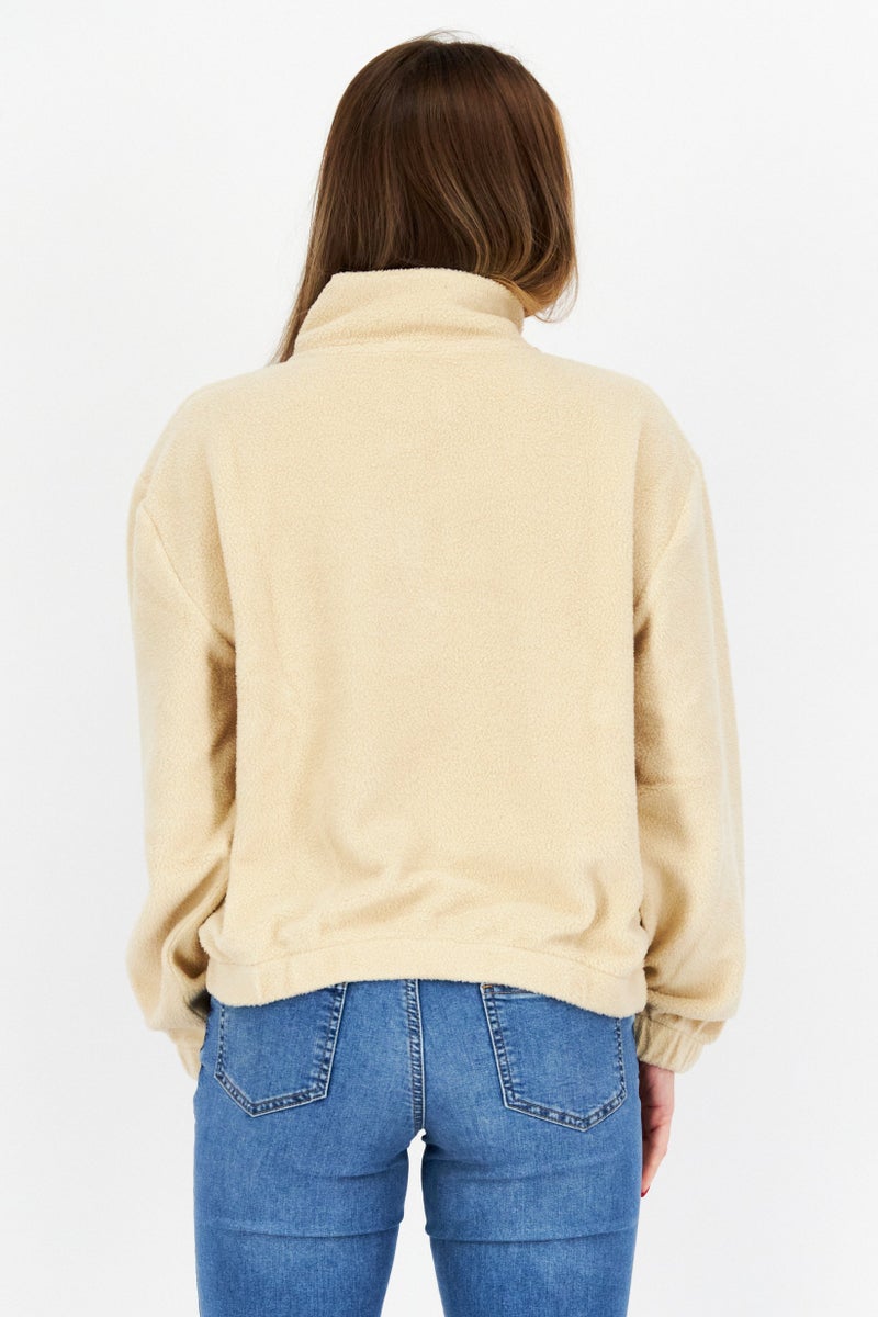 STEVE MADDEN BB Dakota by Steve Madden Women High Neck Long Sleeve Textured Half Zip Sweatshirt, Beige - Image 4