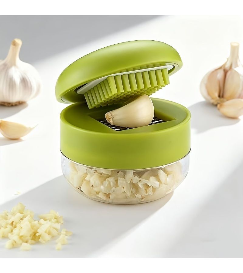 Green Heavy Duty Garlic Press And Chopper With Cutting Board Dishwasher Safe Kitchen Essential - Image 1