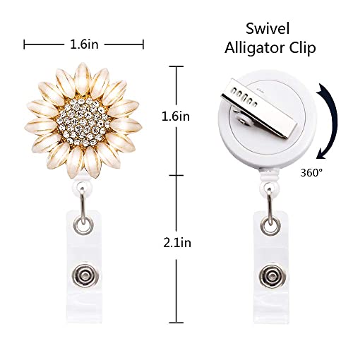 Ascrafter Luxury Flower Retractable Name Card Badge Holder with Alligator Clip, ID Badge Reel Clip On Card Holders - Image 3