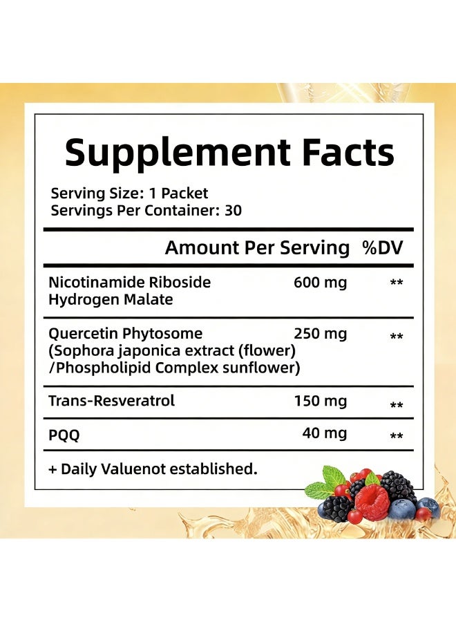Luckstar NAD+ 1000mg Powder, Niacinamide, Resveratrol, PQQ, Anti-Aging Cellular Energy Supplement, Portable Berry Flavor, 30 Sachets - Image 5