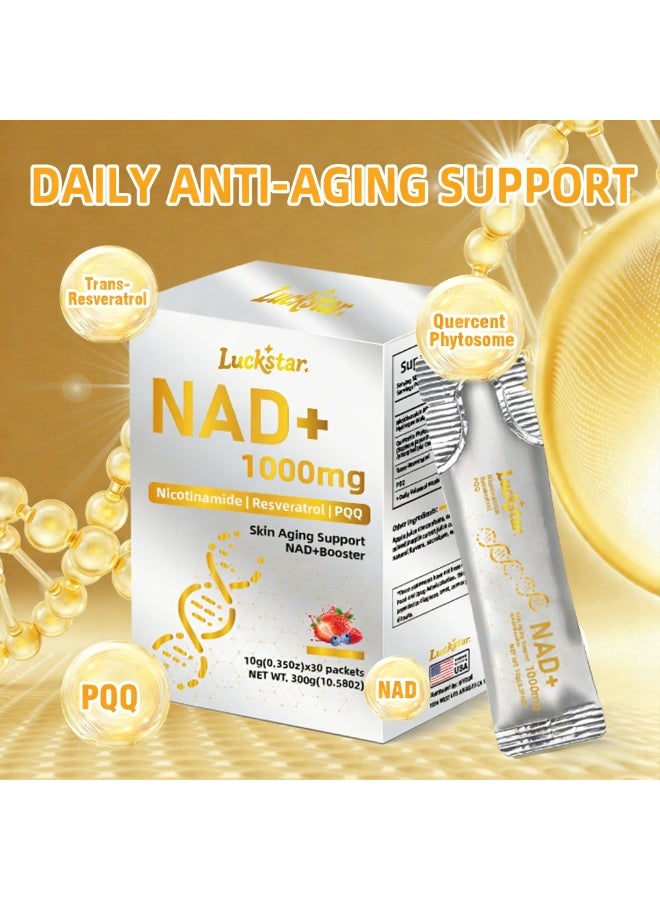 Luckstar NAD+ 1000mg Powder, Niacinamide, Resveratrol, PQQ, Anti-Aging Cellular Energy Supplement, Portable Berry Flavor, 30 Sachets - Image 4