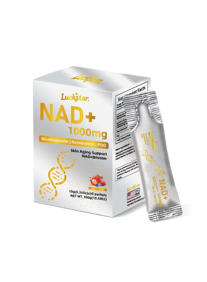 Luckstar NAD+ 1000mg Powder, Niacinamide, Resveratrol, PQQ, Anti-Aging Cellular Energy Supplement, Portable Berry Flavor, 30 Sachets - Image 1