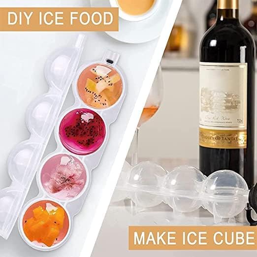MUGATH ice Cube Ball Tray for Freezer, 4 Round Ice Ball Maker Tray,Big Size Ice Cube Mold for Bar Whiskey Cocktails Milk Juice Soup,ice Ball Maker Mold,Keep Drinks Chilled - Image 2
